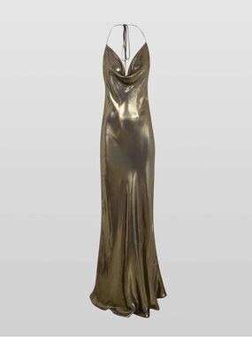 NWT Rat & Boa liquid gold open back Venus halter maxi dress, size XS